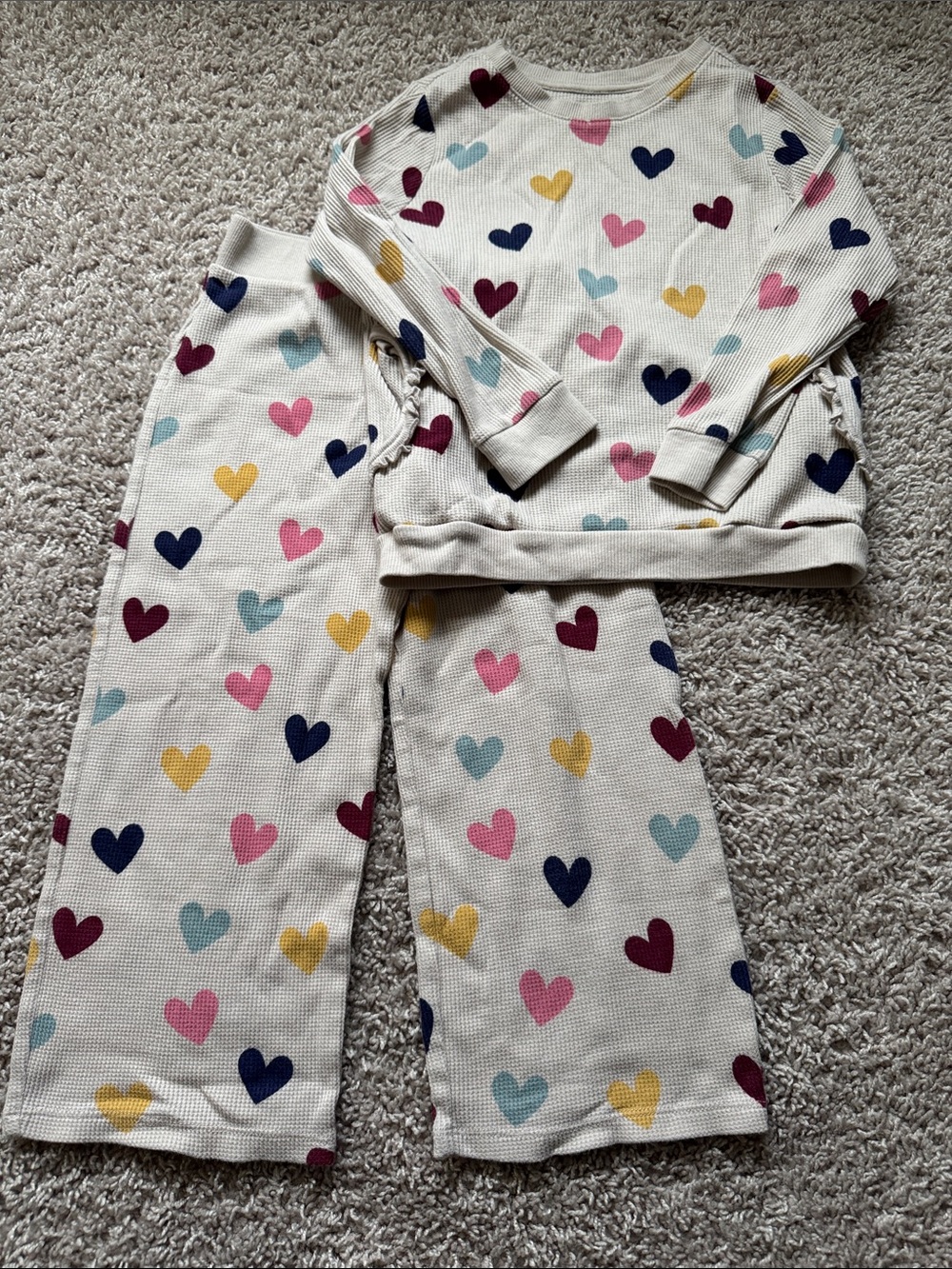 Kids Heart Print Cream Matching Set